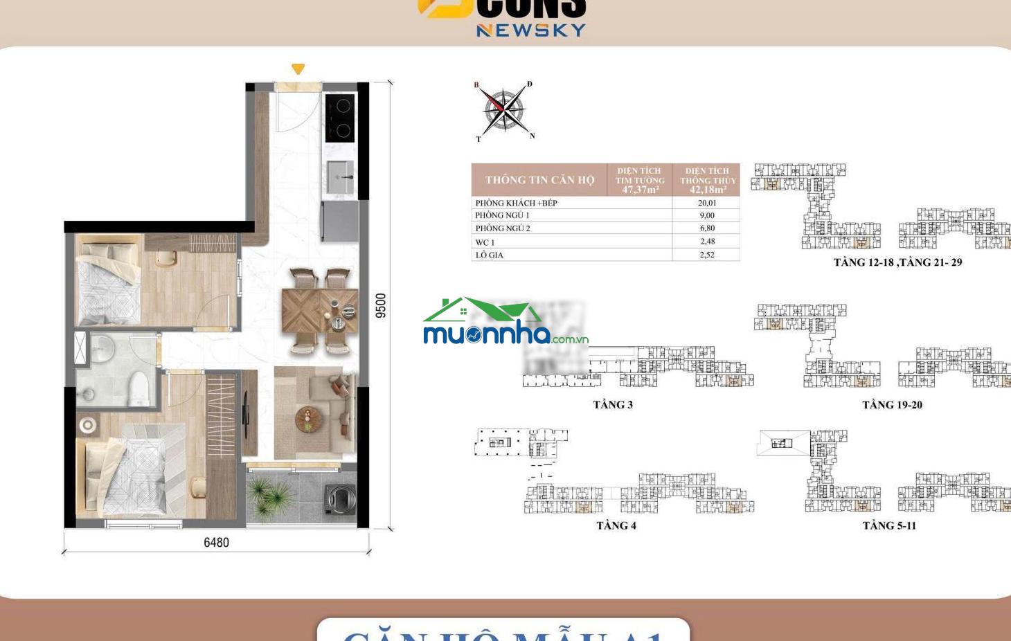 Sang nhượng căn 47,25m² bcons newsky giá chủ đầu tư - 3