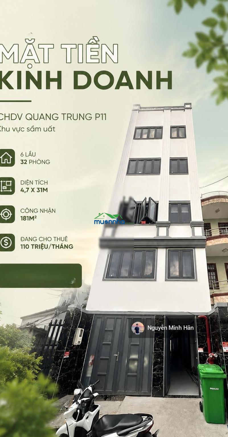 99tr/m2 có ngay tòa chdv mới hxh 579 quang trung p11 4,7x31 cn 181m2 đct 110tr/th giá 18 tỷ tl