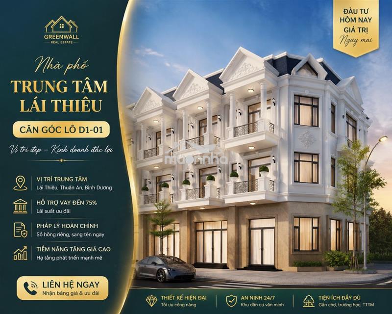 Nhà phố trung tâm p.lái thiêu, tp.hcm giá chỉ từ 5,2 tỷ. hoàn công sh