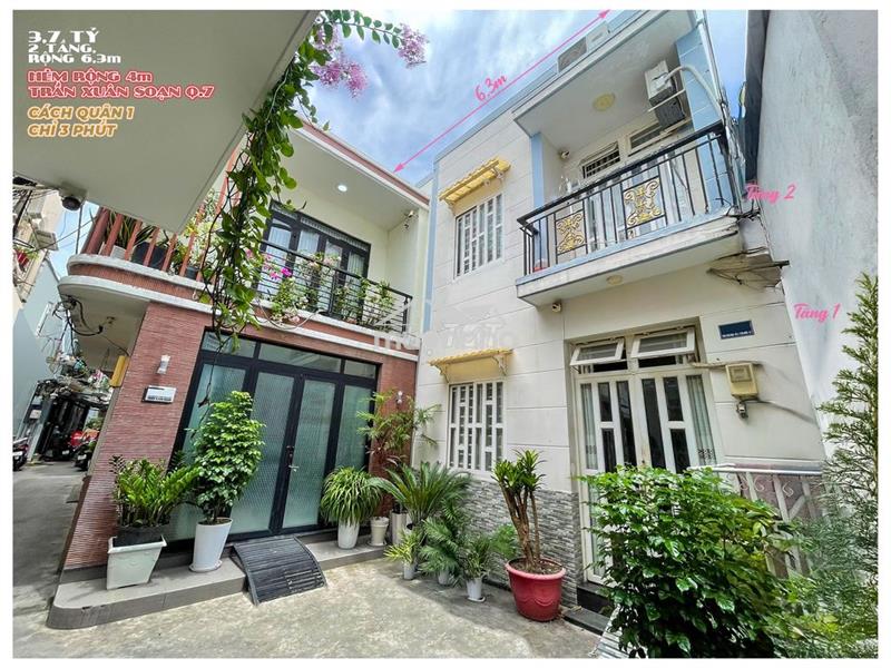 Nhà 2 tầng rộng 6,3m trần xuân soạn q7 đến q1 chỉ 3 phút, chỉ 3,75 tỷ