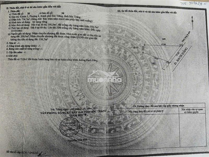 Bán 1600m có 400 odt, đường trần bạch đằng, phường 4 sóc trăng cũ