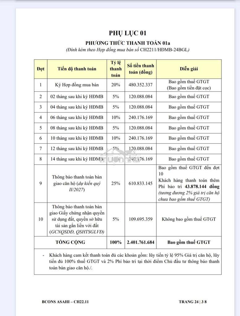 Chính chủ cần bán bcons asahi giá tốt