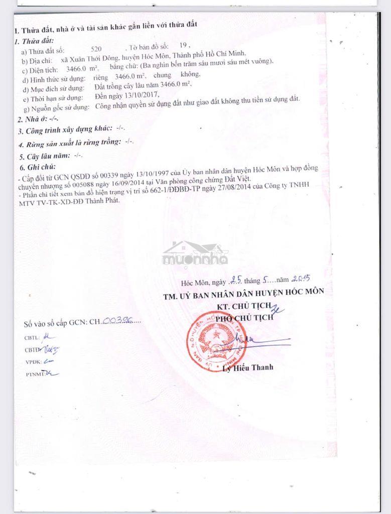 Bán đất đường nguyễn thị chuối,hóc môn dt:3466m2 giá:21,5 tỷ