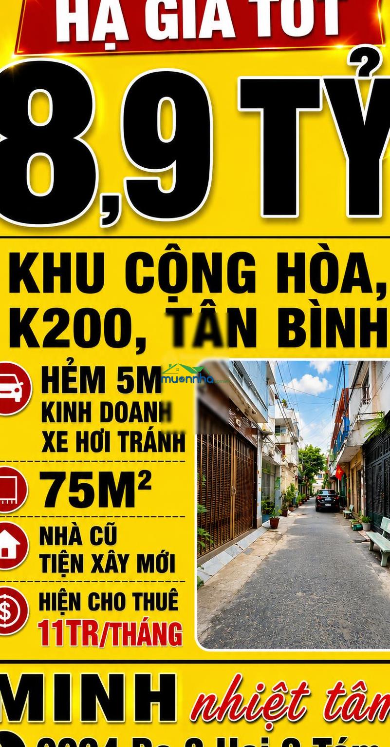 Hxh 5m - hoàng hoa thám - k200, tân bình - 2 tầng cũ tiện xây, hiện cho thuê 11tr, hạ còn 8,9 tỷ - 2