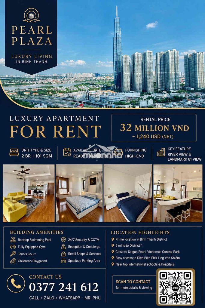 Pearl plaza 2pn 101m2 | view sông và landmark | tầng cao | 32 triệu - 2