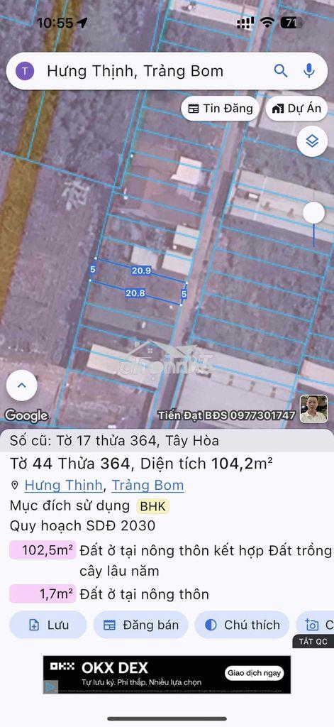 Chính chủ cần bán lô đất 5*21 gần đường vào cty pousung kcn bàu xéo