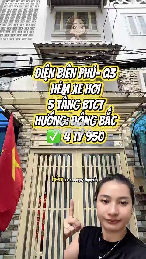 Bán nhà hẻm xe hơi điện biên phủ q3, 5 tầng, 4.95 tỷ