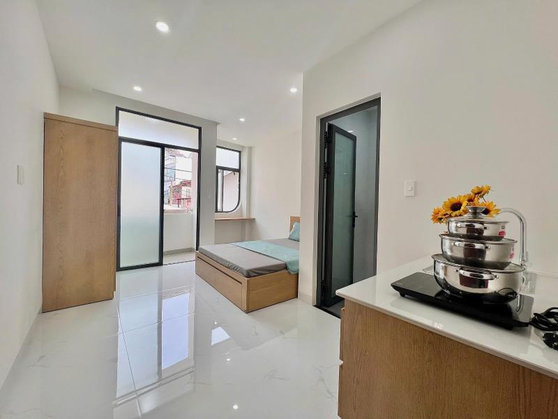 Phòng studio bancon cửa sổ trời thoáng full nội thất gần học viện hàng không, bệnh viện thống nhất