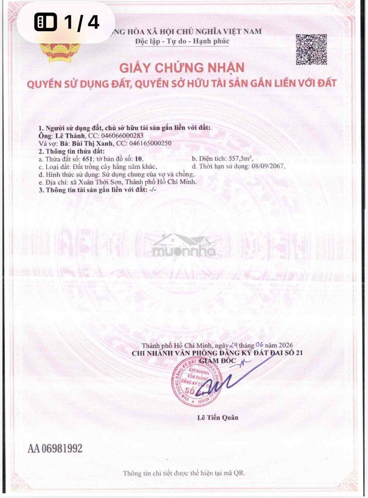 Đất thổ cư . 12x45m 2 sổ riêng 557m.   350m thổ cư . - 4