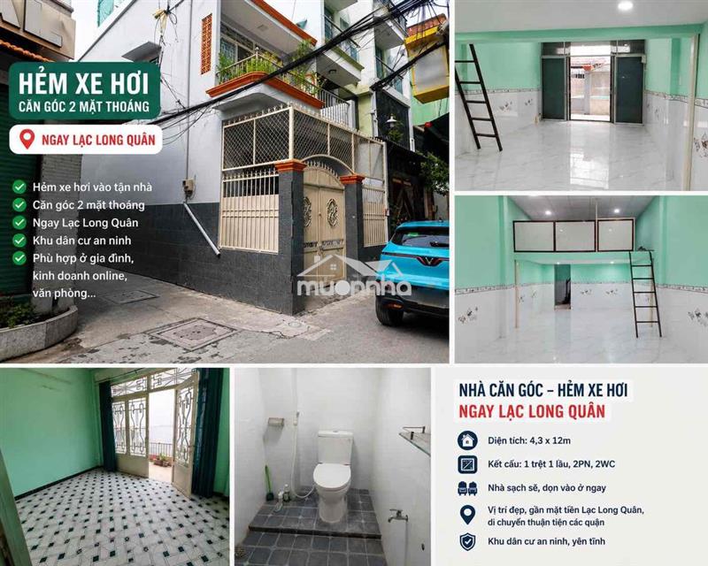 Cho thuê nhà hẻm xe hơi thông căn góc lạc long quân