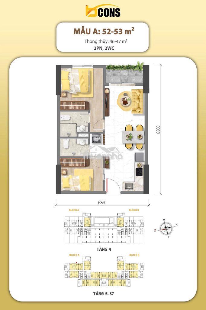 Dự án bcons aria dĩ an căn hộ 2pn - 2wc - Ảnh 4