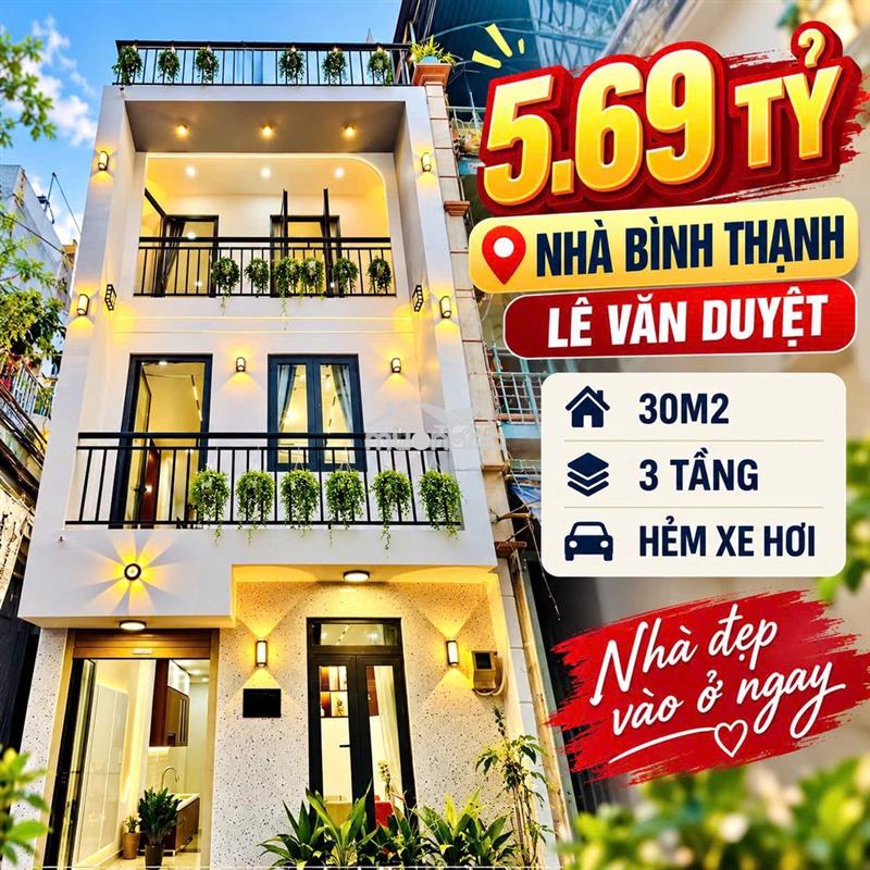 5.69 tỷ - nhà bình thạnh - 30m2 - 3 tầng 2pn 3wc - hẻm xe hơi