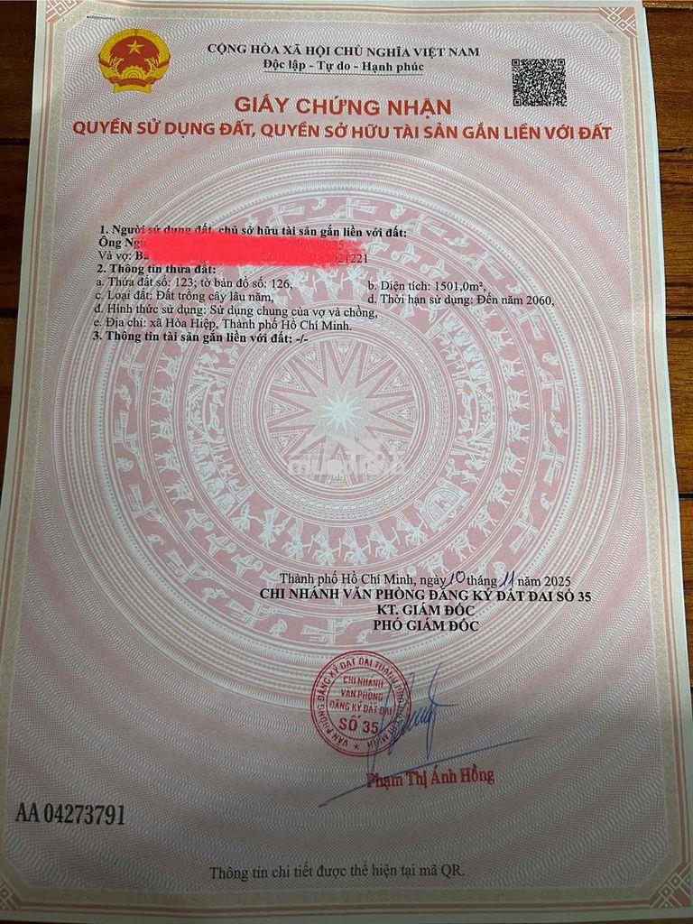 850tr 1.5 sào ,mt nhựa, khu dân cư- xã hoà hiệp- tp hcm - 2