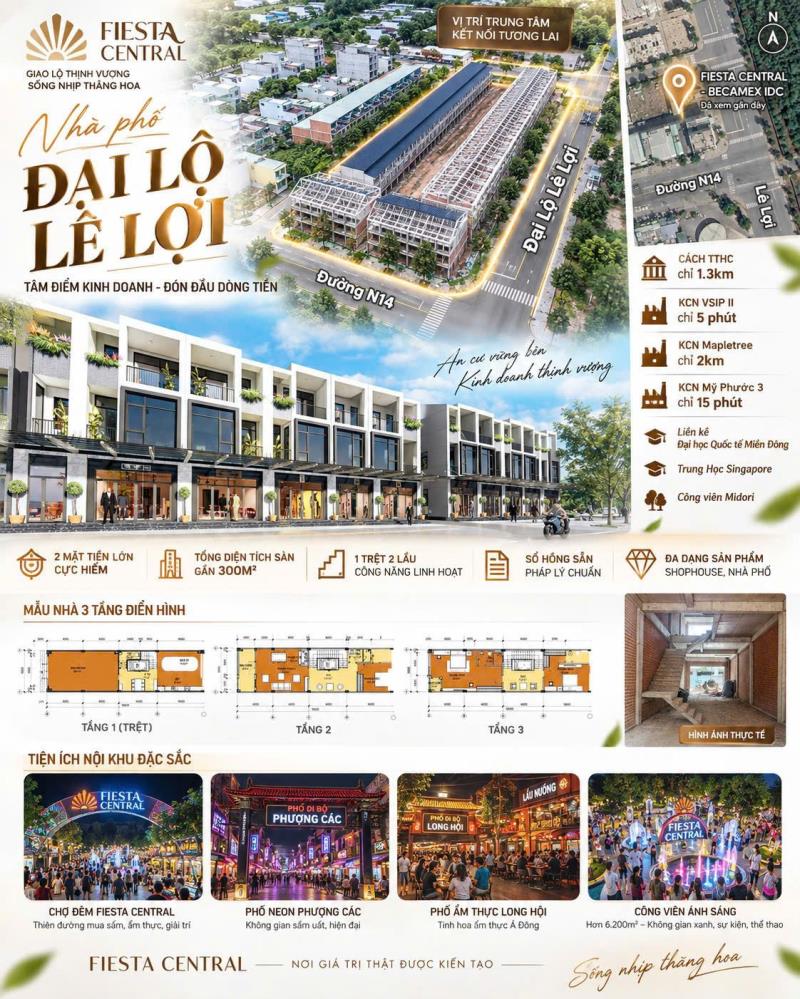 Fiesta central – nhà phố 2 mặt tiền đại lộ lê lợi, 5x30 ful thổ - 0329419811 - Ảnh 2