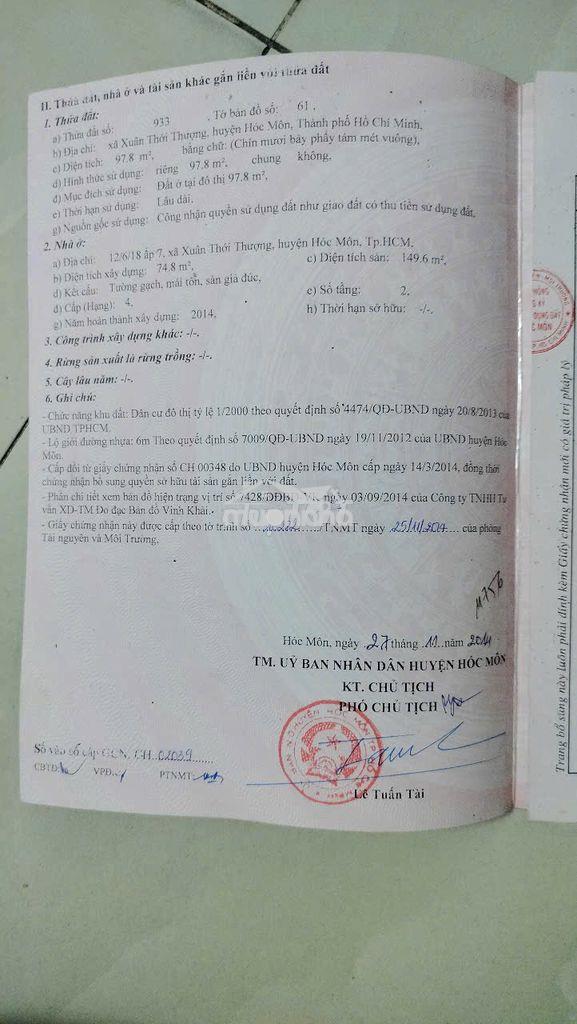 Chính chủ bán nhà xuân thới thượng hóc môn